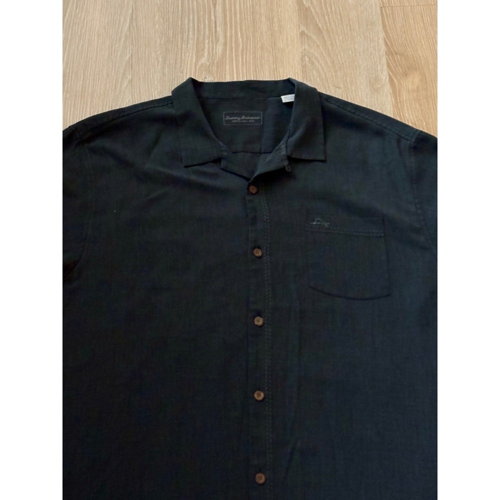 Tommy Bahama Mens XXL Original Fit Silk Blend Camp Shirt Charcoal Black Textured